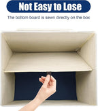 Large 17" 42 Quarts Collapsible Stackable Storage Bins with Lids [3-Pack] Foldable Fabric Linen Storage Boxes Cube, Closet Organizer Baskets with Label for Home (16.7 x 12 x 12", Navy Blue & White)