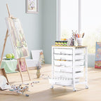SYKIARIOL Rolling Storage Utility Cart with 6 Drawers and Wooden Tabletop for Under Desk Storage,White