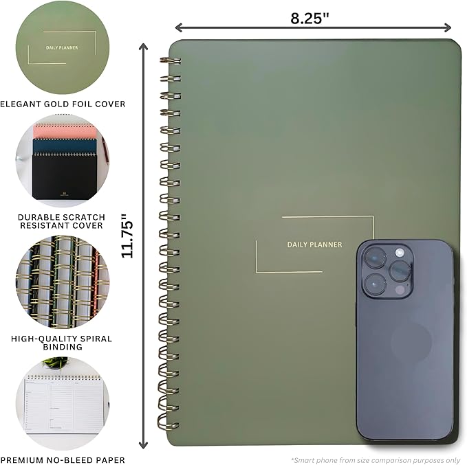 Merely Home Undated Daily Planner | 8.25” x 11.75” To Do List Notebook | Work Productivity ADHD Organizer | Men and Women Planner | College Supplies | Pink | Portrait Layout