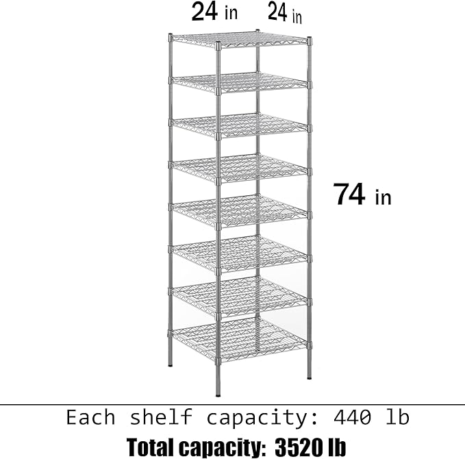 Regal Altair 24" Deep x 24" Wide x 74" Height Wire Shelving Kit | 8-Tier | NSF Commercial Storage Rack Unit
