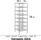Regal Altair 24" Deep x 24" Wide x 74" Height Wire Shelving Kit | 8-Tier | NSF Commercial Storage Rack Unit