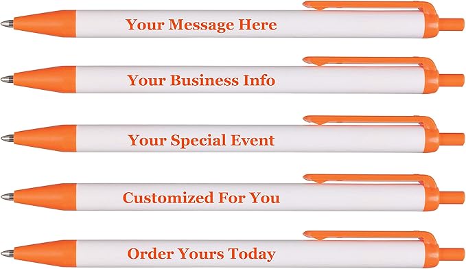 RevMark Personalized Ballpoint Pen, Custom Printed Name, Business or Event Information, Timeless Advertising, USA Made Pens, Promotional Marketing, Smooth Black Ink, Bulk Pack (Orange,250 Ct)