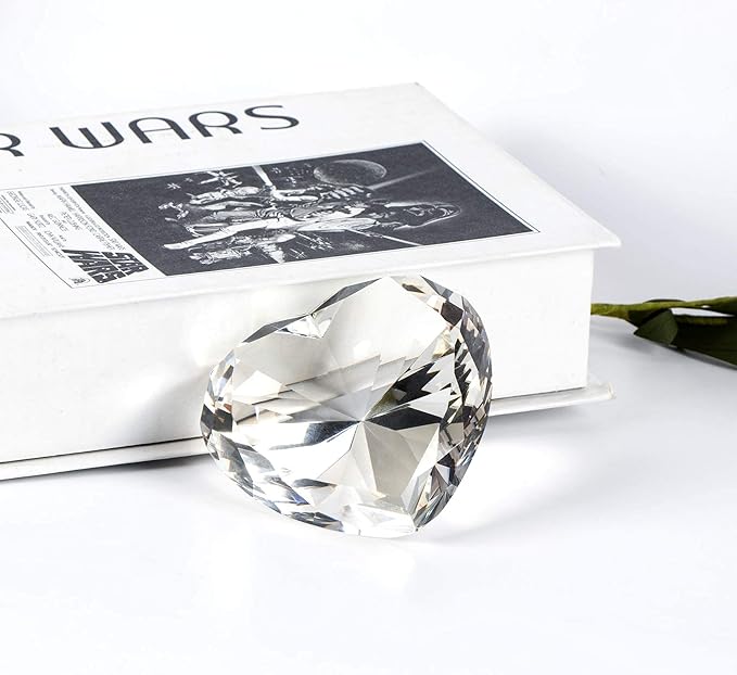 Clear Crystal Diamonds Paper Weights with Gift Box, 80mm Heart Shape Real Crystal Diamond Glass Gems Paperweight, Big Diamonds Birthday Anniversary Women Her Valentine's Day Gift