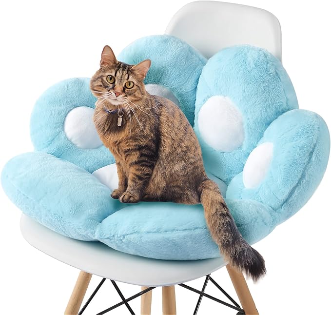 Ditucu Cat Paw Cushion Kawaii Chair Cushions 27.5 x 23.6 inch Cute Stuff Seat Pad Comfy Lazy Sofa Office Floor Pillow for Gaming Chairs Room Decor Blue