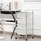 Giantex Rolling Cart with Drawers, Craft Organizer with Wheels, 4 Drawer Storage Container Bins for Home School Office Scrapbook Paper Tools, Clear White