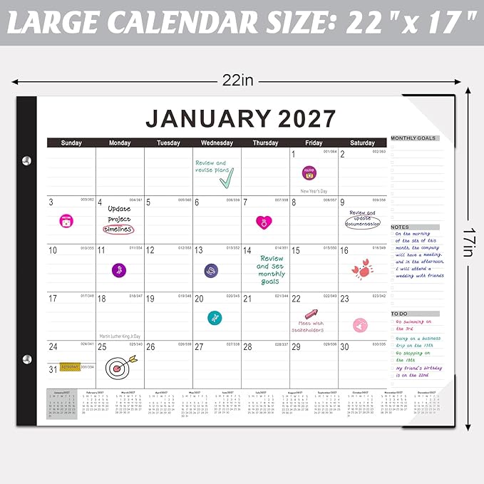 Gannyfer Desk Calendar 2026, Large 2026 Desk Calendar 22" x 17", Use Now to March 2027, 18 Monthly Academic Desktop Calendar 2026 with To-Do List, 2026 Calendar for Office, School, Home(6 Stickers)