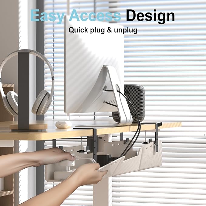 ERGO COLLECT Under Desk Cable Management Tray,No-Drill Upgraded Thickened Felt Cord Organizer with Clamp or Screw Mount,Cable Holder for Standing Desk,Home Or Office(Beige, 31.5")