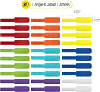 Cable Labels - Wrap-It Storage - Large, Multi-Color (30-Pack) - Colorful Labels for Basement and Office Organizing