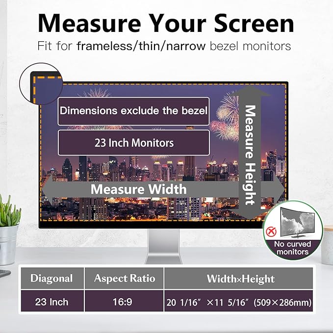 JEEETINTX Magnetic Computer Privacy Screen Shield 23 Inch for Frameless Monitor Thin Bezel 16:9 Widescreen, Hanging Removable Anti Blue Light Privacy Filter Protector Eye Protection