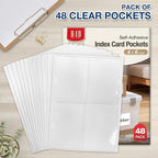 H4D 48 Pack Labels for Storage Bins, 4" x 6" Plastic Clear Adhesive Index Card Holders, Tote Label Pockets for Organizing Storage, Library Card, Shelves