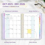 2026 Planner, Annecy Weekly ＆ Monthly Planner 2026, Jan. 2026 – Dec. 2026, 6.4" x 8.5" Monthly Agenda Planner with Tabs, Vegan Leather Cover, Spiral Binding, Double-sided Pocket, Bookmark, Purple