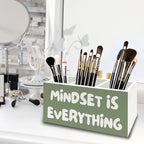 XPH Green Inspirational Pen Pencil Holder Organizer for Desk, Inspirational Gifts for Women, Mindset Is Everything Motivational Wooden Box Sign for Home Office Desk Tabletop Decorations