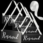 Yookeer 6 Pieces Reserved Signs for Wedding Chairs with a Roll of Ribbon Acrylic Reserved Table Signs for Wedding Important Events Church Pews Chair and Restaurant(White)