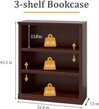 blini 3-Shelf Bookcase Wooden Bookshelves 33in Wide Floor Standing Display Storage Shelves Mahogany Bookcase for Home Office, Living Room, Bed Room