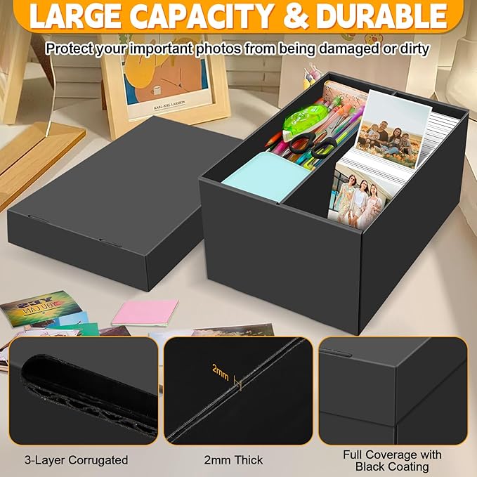 REAQUE 6 Pack Photo Storage Boxes for 4" x 6" Pictures – 2-Compartment Portable Photo Organizer Boxes with Lids, Craft Supply Container for Stickers, Scrapbooking, Stamps, Seeds, Memory Keepsakes