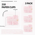 NEEWAY Colorful Paper Clips Assorted Sizes, Small and Large Paperclips, 210 Count, 3 Pack of 70 (Light Pink)