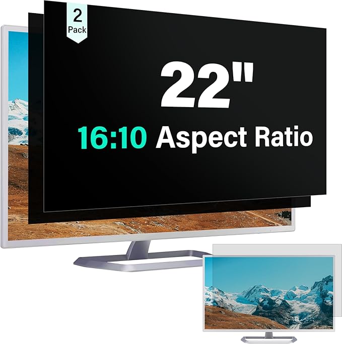 Mao Yeye [2 Pack] 22 Inch Computer Privacy Screen for 16:10 Aspect Ratio Widescreen Monitor, Eye Protection Anti Glare Blue Light Computer Monitor Privacy Filter, Removable 22 in Protector Film