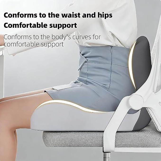 Orthopedic Cushion for Office Chair and Car, Memory Foam Seat Cushion with Lumbar Support Pillow, Instant Relieve Pressure on Back, Hips, Tailbone, Improves Sitting Posture (2, Black)