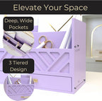 BLU MONACO Purple Mail Organizer Countertop | Wooden Desk Storage with Drawer | Mail Sorter & Bill Holder for Desk | Farmhouse Desktop Organizer with Basket for Home, Office & Kitchen