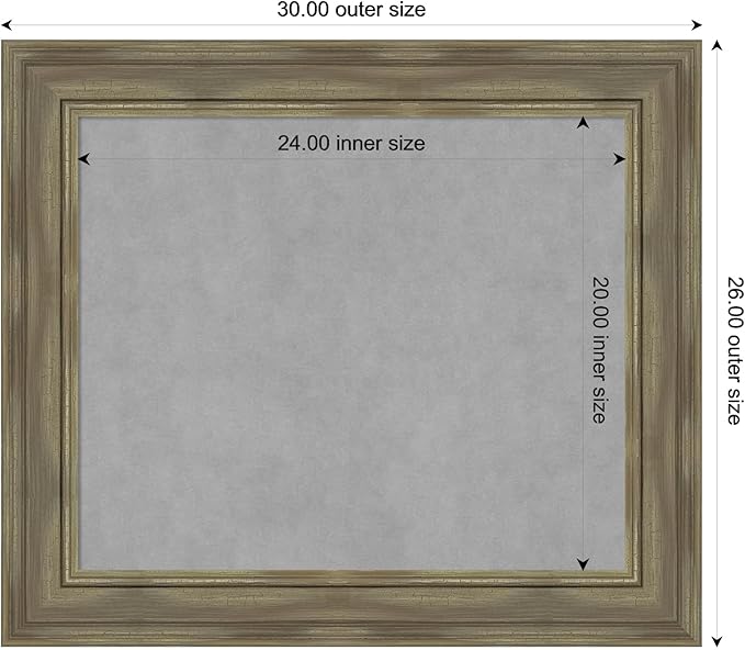 Amanti Art Grey Framed Magnetic Board 26x30 Medium Vision Board for use with Magnets, 100% Metal Sheet to Display Items as Office Decor or for Home Organization in mudroom, Kitchen or Kids Room