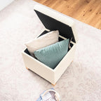 Asense 17 Inch Storage Ottoman Foot Rest,Square Faux Leather Foot Stool,Small Ottoman with Storage,Padded Seat for Entryway,Living Room,Bedroom,Couch,Under Desk,Beige