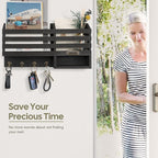 FifthQuarter Key Holder for Wall: Easy Mounted Key Rack and Mail Organizer with Store Shelf and Four Sturdy Keys Hooks Decor in Kitchen|Farmhouse|Entryway|Mudroom (Black)