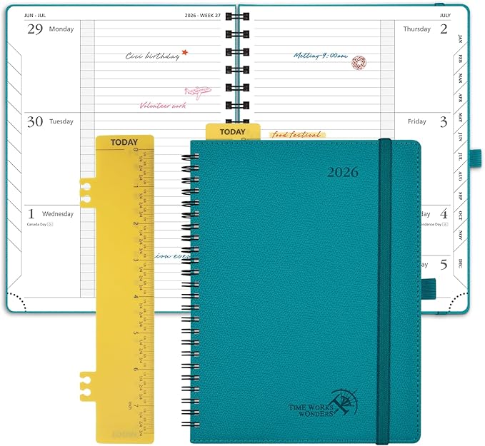 POPRUN 2026 Weekly and Monthly Planner Calendar, January 2026 - December 2026,Medium-6.75" x 8.75" Spiral Bound Appointment Book, Includes Monthly Tabs, Inner Pocket,Soft Cover - Pacific Green