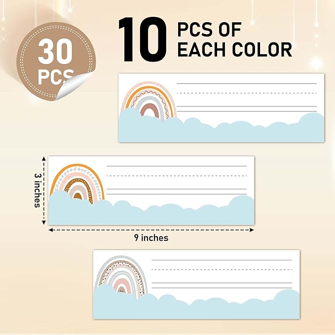 Name Tags for Classroom Cubbies, 30 Boho Rainbow Name Plates for Desks, Back to School Self Adhesive Name Tags Sticker for Teachers Elementary - A02
