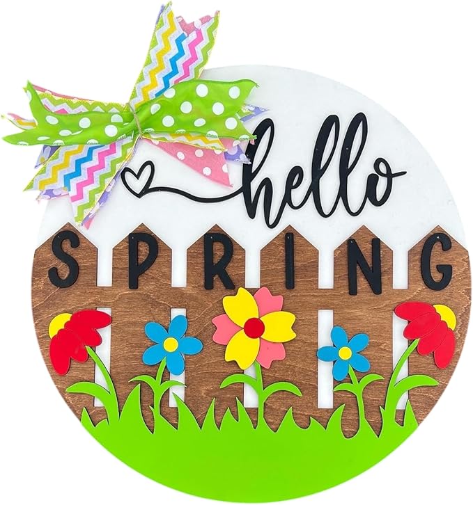 Wood front door sign Wood sign Home decor Welcome sign Sign for front door House warming gift Wedding gift (Fence spring-DS032(NC) P002, 11" Width)