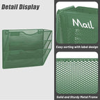 EASEPRES 3 Pocket Mesh Hanging Wall File Organizer, Wall Mounted Mail Paper Document Folder Holder, Clipboard Storage Organization Magazine Rack with Nametag Label for Office Home School, Dark Green