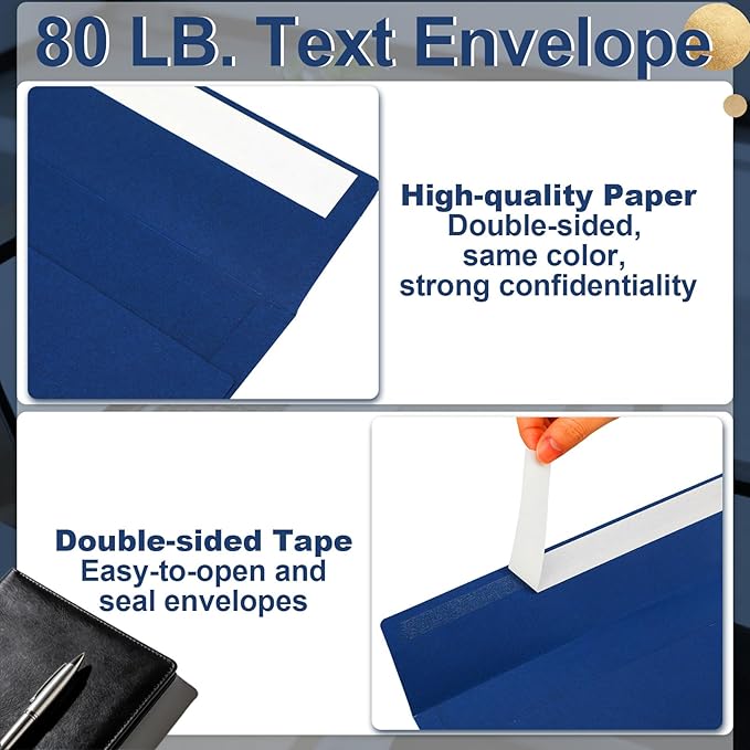 Marspark 100 Qty #10 Navy Blue Business Envelopes 80 lb 4-1/8'' x 9-1/2'' Peel Press Letter Size Envelopes Professional Mailing Printable for Security Office Use Home Mail