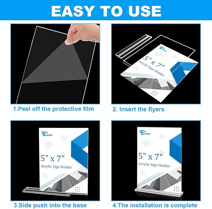 EHWINE 6 Pack Acrylic Sign Holders - 5 x 7, Double-Sided Stand Up Table Top Sign Holders, Clear Acrylic Picture Frame Menu Flyer Paper Display Stand for Office Business Store Wedding Party