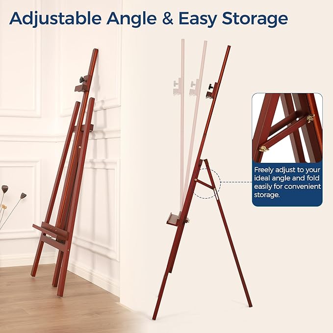 VISWIN Wooden Art Easel for Painting, Adjustable & Foldable Beech Wood Display Easel Stand for Canvas, Hold Canvas up to 43", 57''-76" H Floor Art Easel for Adults, Artists, Beginners - Walnut