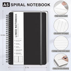 ABERLLS Black Lined Spiral Journal Notebook with 160 Pages, 8×5.7in, A5 Spiral Notebooks, Journaling Notebooks for Work, School, Women, Men, College Ruled Notebook, Hardcover Leather Journals