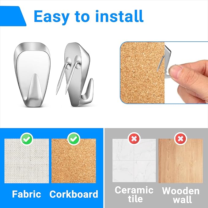 Hufopik 20 Pcs Cubicle Hooks - Fabric Panel Wall Clips for Hanging Coats, Pictures, Supports up to 40 lbs (Silver)