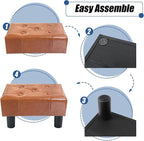 BRIAN & DANY Small Foot Stool, Leather Foot Stools with Legs, Stable Small Footstool for Living Room, Light Brown