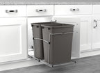 Rev-A-Shelf RV-18KD-13C-S Double Pullout Trash Can for Kitchen Cabinets 35 Quart Garbage Recycling Bin on Full Extension Slides, Gray