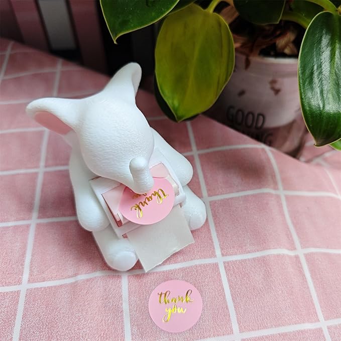 RhyNSky Elephant Stamp Roll Dispenser - Postage Stamp Holder for Roll of 100 Stamps, Stamps NOT Included, 1.18" Core, White, C02