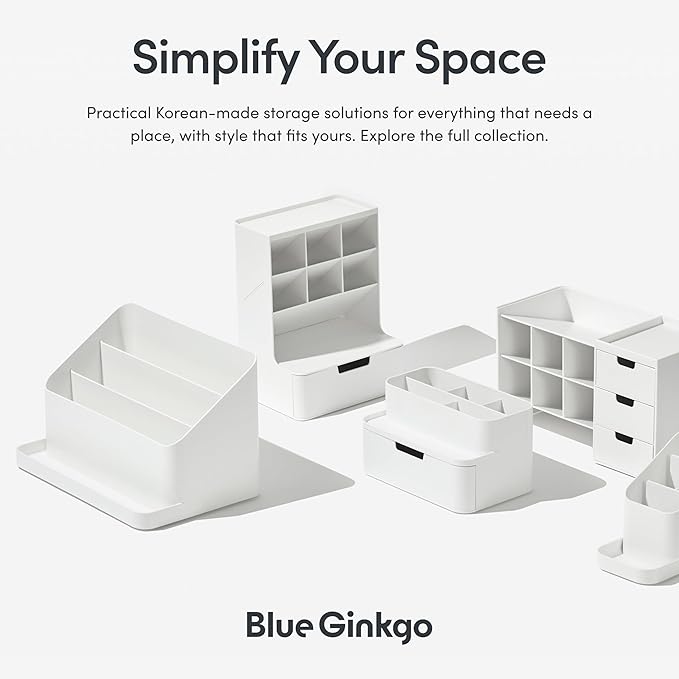 BLUE GINKGO Desk Holder – Korean-Made Office Organizer for Pencils, Pens, Notes, and Desk Supplies (White)