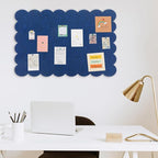 Mooliwe Scalloped Felt Bulletin Board 48 x 36 Inches Foldable Dark Blue Pin Cork Board Alternative for Wall, 4' x 3' Trifold Picture Vision Self Adhesive Bulletin Decorative