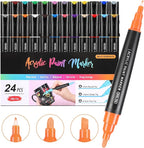 Coogert 24 Colors Three Tips Acrylic Paint Markers, Fine Medium Chisel Tip Acrylic Paint Pens for Rock Painting, Wood, Canvas, Ceramic, Fabric, Arts and Crafts for Adults