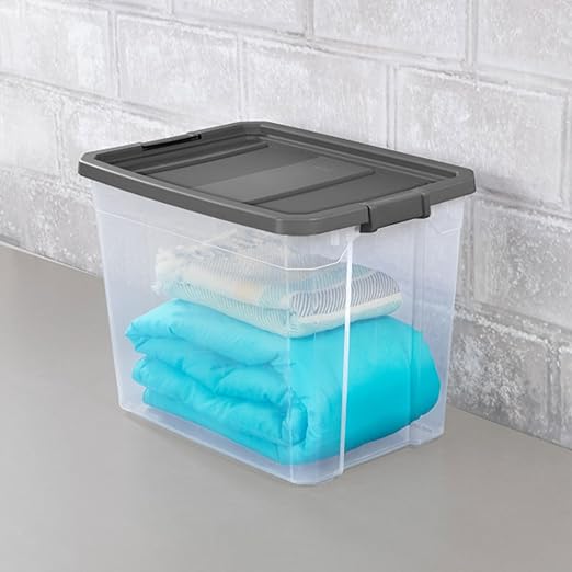 Sterilite 4-Pack Modular Stacker Box, Durable Clear Plastic Storage Bins with Latching Lids, 108 Quart - Stackable Organizing Container Boxes for Closet, Bathroom, and Office