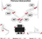 Pixio PS2D White Ultrawide Heavy-Duty Premium Dual Monitor Arm Stand Desk Mount - Fits up to 35 inches Two Monitors, Weights up to 33 lbs Each, Compatible with VESA 75x75mm 100x100mm