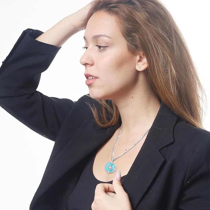 Compass Necklace for Women Men 925 Sterling Silver Pendant Urn Necklaces for Ashes Picture Locket Necklace Anchor Necklace Viking Necklace Crystals CZ Moonstone Abalone Shell Turquoise Compass Jewelry