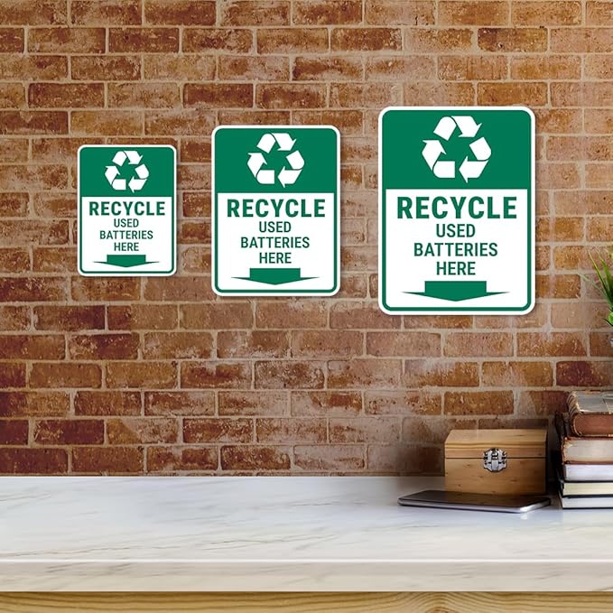 Portrait Round Plus Recycle Used Batteries Here Door or Wall Sign | Health & Safety Signage - Medium