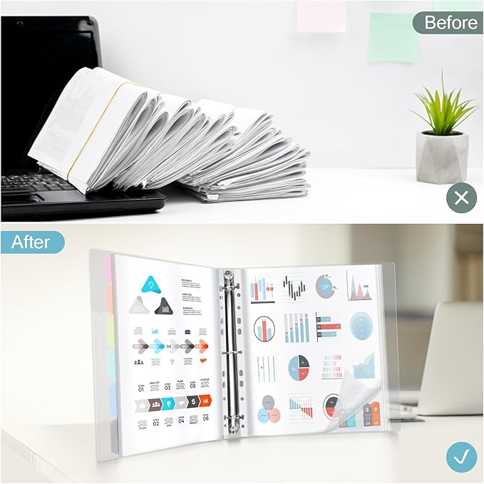 Uquelic 50-Pocket Clear Binder with Plastic Sleeves for Letter/A4 Size(11" x 8.5"), Document Binder Organizer for Papers, Certificates and Artwork, Macaron PP Divider Pages for Presentation