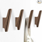 FCOWK Wood Wall Hooks 4 Pack Coat Hooks Wall Mount Walnut Wooden Hooks for Hanging Hat, Bag, Backpack, Rustic Coat Hooks for Wall, Wood Towel Hooks for Bathrooms and Entryway Hooks (Walnut, Light)