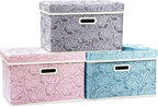 PRANDOM Collapsible Storage Cubes with Lids Fabric Decorative Storage Bins Boxes Organizer Containers Baskets with Cover Handles for Bedroom Closet Living Room 14.9x9.8x9.8 Inch 3 Pack