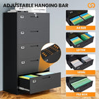 AFAIF 5 Drawer File Cabinets for Home Office, Metal Filing Cabinet with Lock, Black Locking File Caninet Five Drawer, Office Storage Caninets Steel Cabnet for Letter/Legal/A4/F4-Assembly Required
