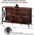 Horizontal Bookshelf,Industrial Modern 5 Cube Low Wide Cubby Bookcase with led Light,Long Wood and Metal Storage Organizer Open Shelf, Book Shelf Bedroom Storage for Home Office Living Room(Brown)